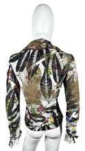 Load image into Gallery viewer, Experience the timeless elegance and charm of the Vintage Alberto Makali jacket. This designer piece features an abstract floral design, mesh sleeves, and a unique tie detail that adds a touch of sophistication. The jacket measures 30&quot; in the chest, 28...