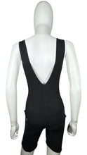 Load image into Gallery viewer, This Vintage Black and Gold Beaded Leotard has a stretchy and comfortable feel. Although it may show some wear and tear, it still holds its unique charm with a few holes and a missing bead on the chest. In the past, I had a skirt attached to the back t...