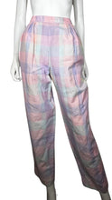 Load image into Gallery viewer, Introducing the Vintage For Pete&#39;s Sake Plaid Pant - a gorgeous, pastel plaid pant featuring a high waist, 2 buttons, and a zipper on the side. With a waist measurement of 26&quot;, hip measurement of 40&quot;, and an inseam of 27&quot;, this pant is sure to flatter...