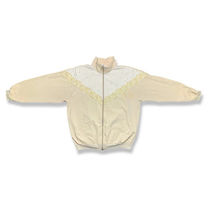 Vintage Beige, lace and pearl embellished casual jacket Measured Flat Chest - 32" Sleeve - 24" Length - 29"