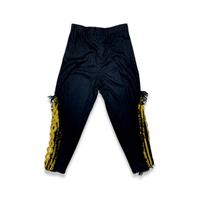 Vintage 80s Varda Garfinkel Black Pant is a black pant with zipper as well as black and gold leg embellishments. Measured Flat Waist - 32