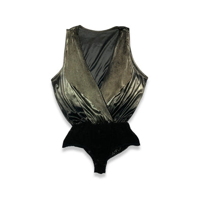 Rare Vintage Lucie Ann II metallic Lamé  bodysuit with lace bottom.  Measured Flat   Chest - 35