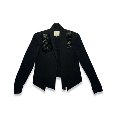 Designer Black Blazer with Feathers.     Measured Flat  Chest - 32