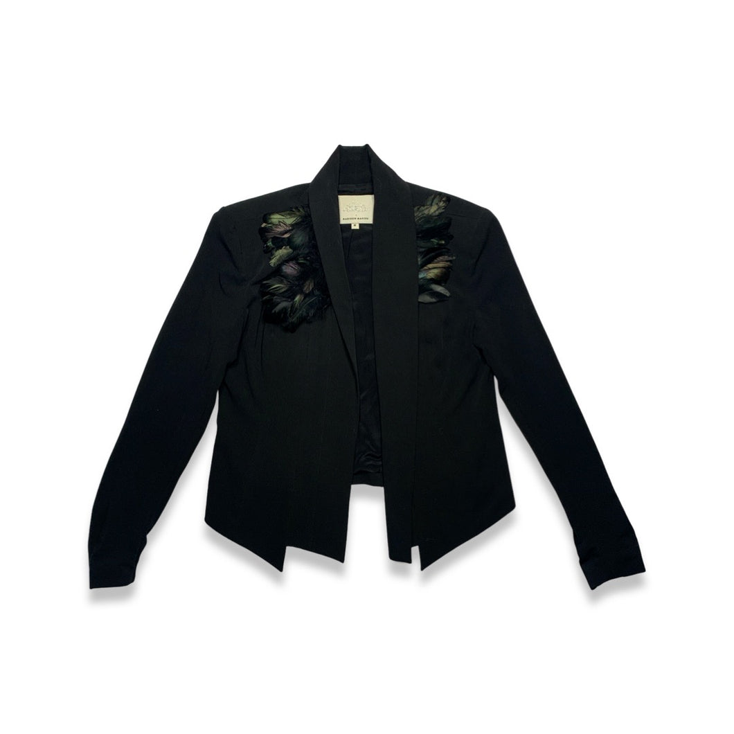Designer Black Blazer with Feathers.     Measured Flat  Chest - 32