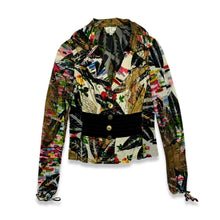 Load image into Gallery viewer, Vintage Designer Alberto Makali Abstract Floral Button Up Jacket With Mesh Sleeves And A Tie Detail On The Sleeves.   Measured Flat   Chest - 30&quot;  Sleeve - 28&quot;  Length - 23&quot;   