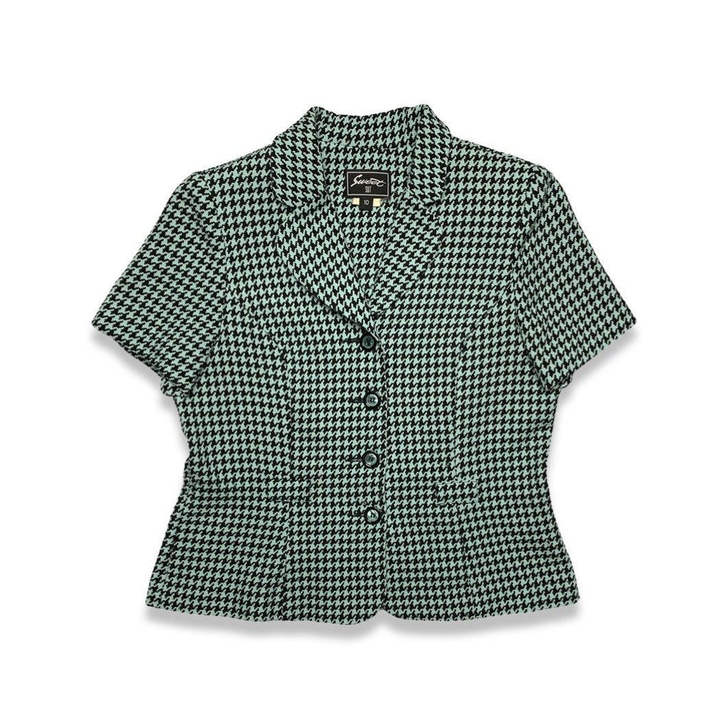 Vintage Sweet Suit Hounds Tooth button up top.   Measured Flat   Chest - 31