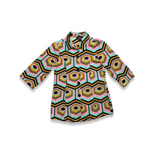 Load image into Gallery viewer, Get ready to funk it up with this groovy blazer featuring a playful mix of colors and geometric shapes. With a flat chest measurement of 41&quot;, sleeve length of 18&quot;, and overall length of 31&quot;, this blazer is as funky as it is fabulous.