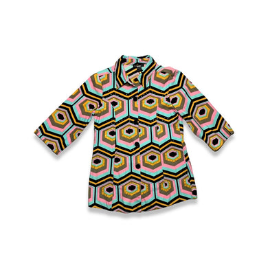 Get ready to funk it up with this groovy blazer featuring a playful mix of colors and geometric shapes. With a flat chest measurement of 41