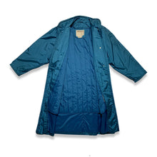 Load image into Gallery viewer, Vintage Objectives blue nylon snap trench style double layered removable inner layer jacket.  Measured Flat   Chest - 36&quot;  Sleeve - 22 1/2&quot;  Length - 45&quot; 