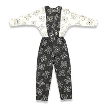Load image into Gallery viewer, Introducing a one-of-a-kind black and white floral jumpsuit from the 80&#39;s, complete with a stretch waist for ultimate comfort. Measurements include: Chest - 39&quot;, Sleeve - 24&quot;, Waist - 26&quot;, Hips - 40&quot;, Inseam - 28&quot;, Length - 60&quot;. Don&#39;t miss this rare vi...