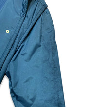Load image into Gallery viewer, Vintage Objectives blue nylon snap trench style double layered removable inner layer jacket.  Measured Flat   Chest - 36&quot;  Sleeve - 22 1/2&quot;  Length - 45&quot; 